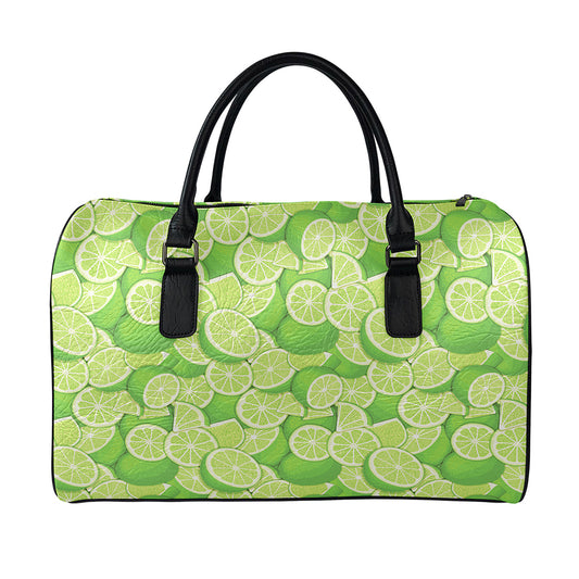 Green Lime Pattern Print Leather Duffle Bag