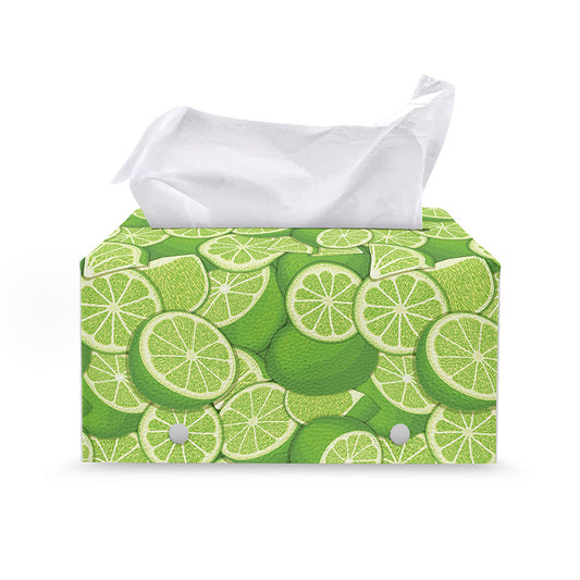 Green Lime Pattern Print Leather Tissue Box Cover