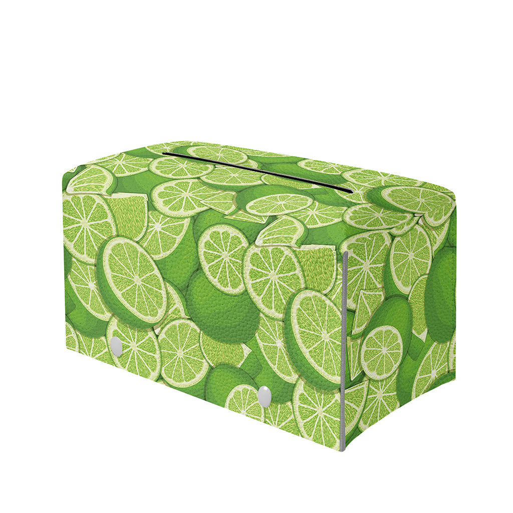 Green Lime Pattern Print Leather Tissue Box Cover