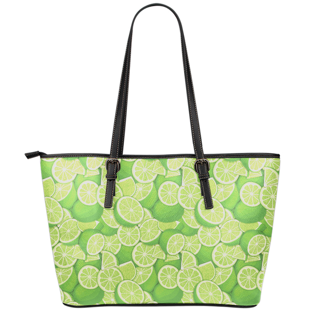 Green Lime Pattern Print Leather Tote Bag