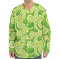 Green Lime Pattern Print Long Sleeve Baseball Jersey