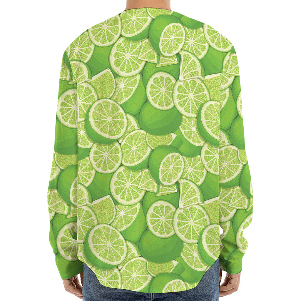 Green Lime Pattern Print Long Sleeve Baseball Jersey