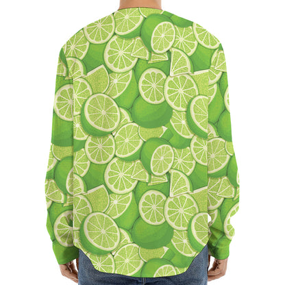 Green Lime Pattern Print Long Sleeve Baseball Jersey
