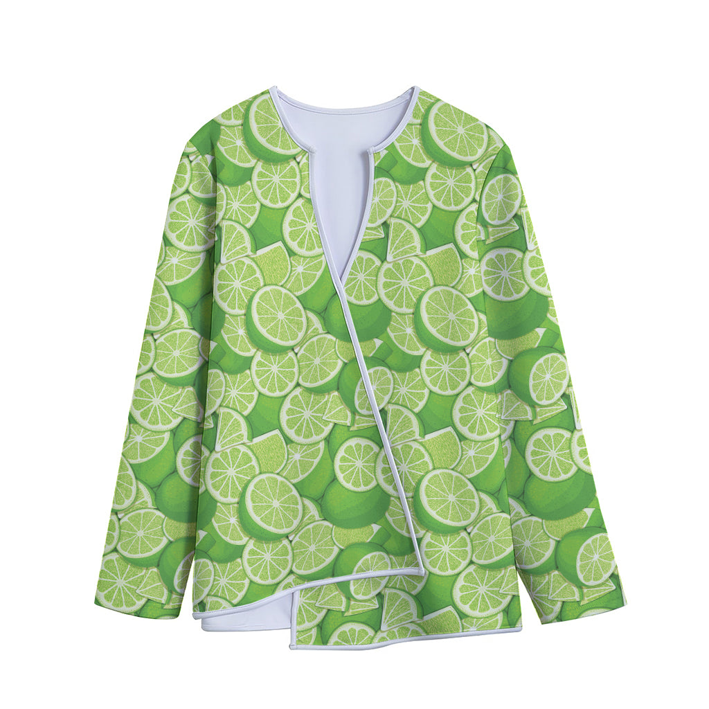 Green Lime Pattern Print Long Sleeve Short Coat
