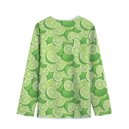 Green Lime Pattern Print Long Sleeve Short Coat
