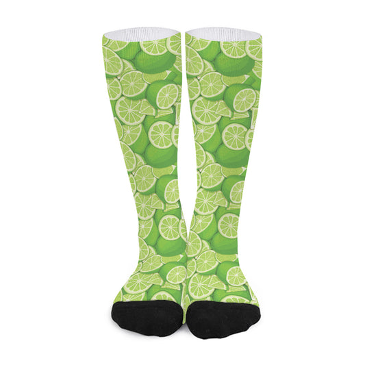 Green Lime Pattern Print Long Socks