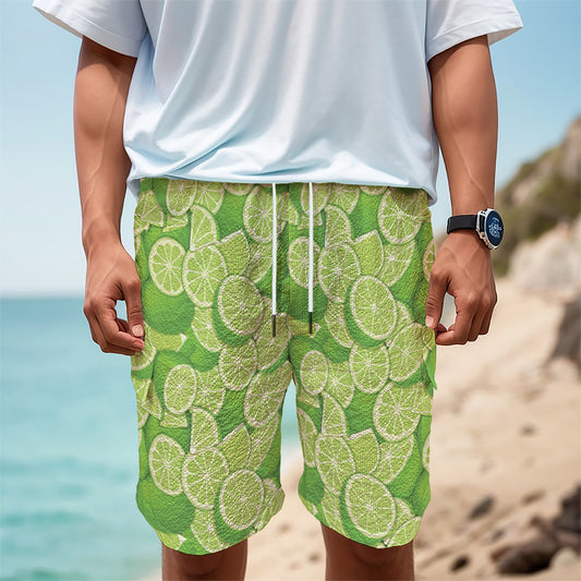 Green Lime Pattern Print Men's Cargo Shorts