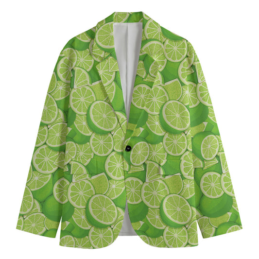 Green Lime Pattern Print Men's Cotton Blazer