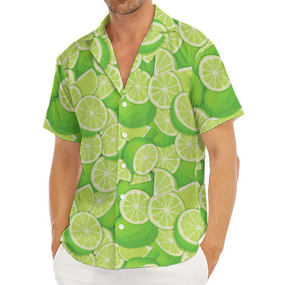 Green Lime Pattern Print Men's Deep V-Neck Shirt