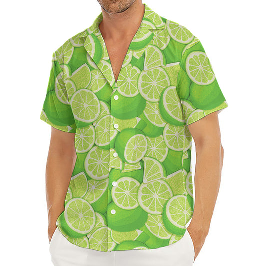 Green Lime Pattern Print Men's Deep V-Neck Shirt