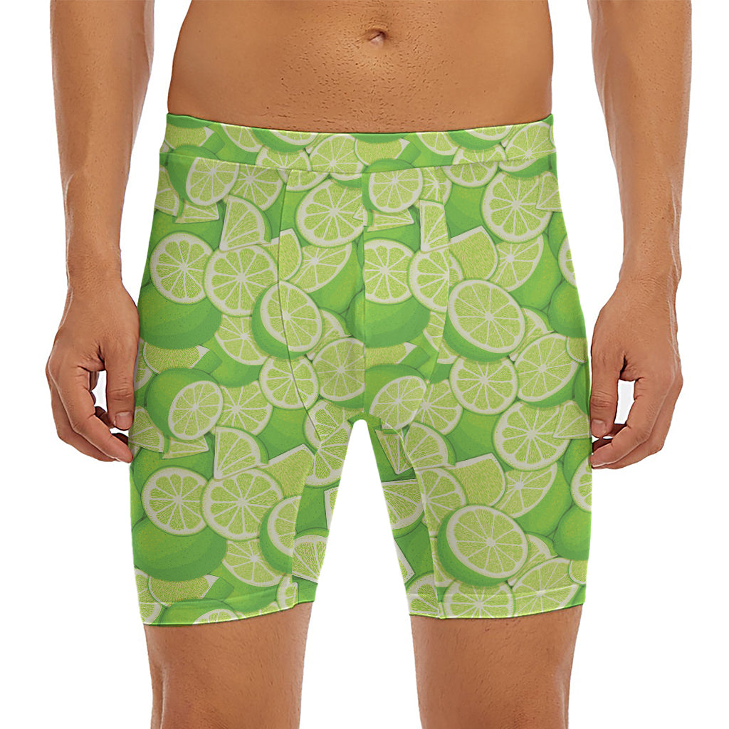 Green Lime Pattern Print Men's Long Boxer Briefs