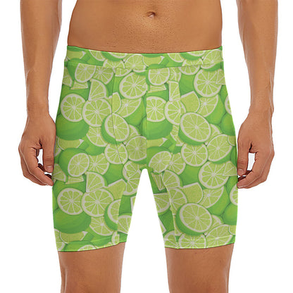 Green Lime Pattern Print Men's Long Boxer Briefs