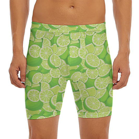 Green Lime Pattern Print Men's Long Boxer Briefs