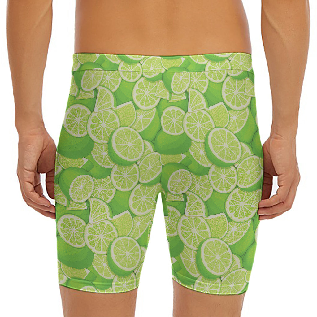 Green Lime Pattern Print Men's Long Boxer Briefs