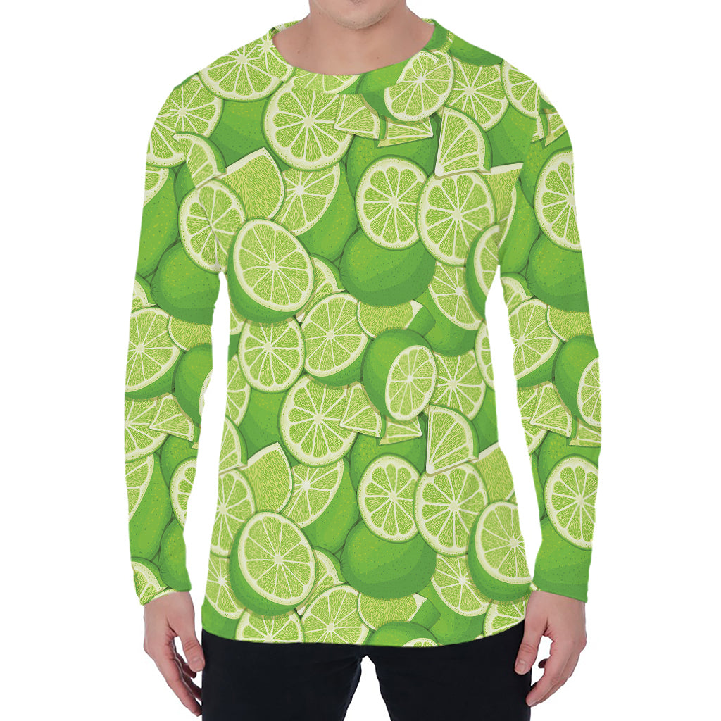 Green Lime Pattern Print Men's Long Sleeve T-Shirt