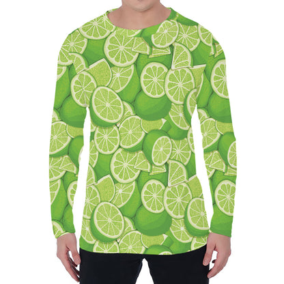 Green Lime Pattern Print Men's Long Sleeve T-Shirt