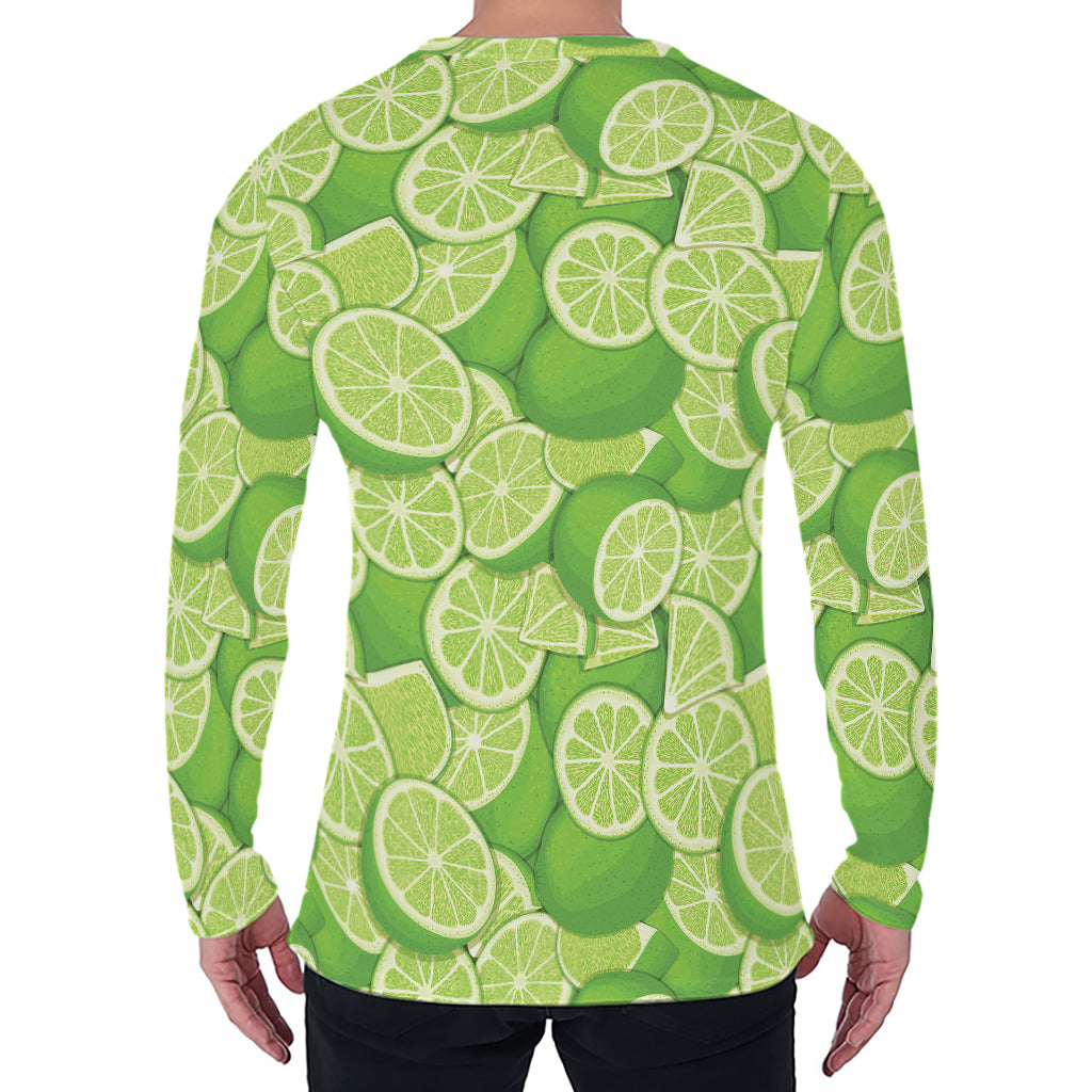 Green Lime Pattern Print Men's Long Sleeve T-Shirt