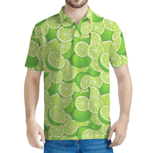 Green Lime Pattern Print Men's Polo Shirt