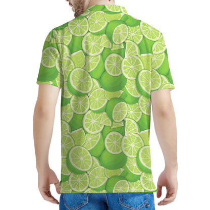 Green Lime Pattern Print Men's Polo Shirt