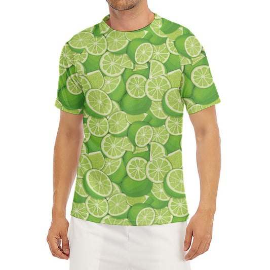 Green Lime Pattern Print Men's Short Sleeve Rash Guard