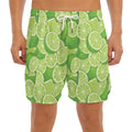 Green Lime Pattern Print Men's Split Running Shorts
