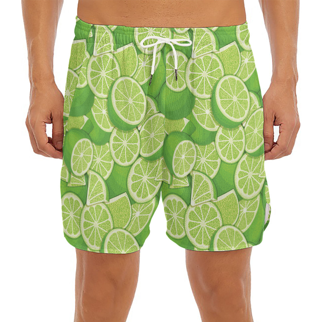Green Lime Pattern Print Men's Split Running Shorts
