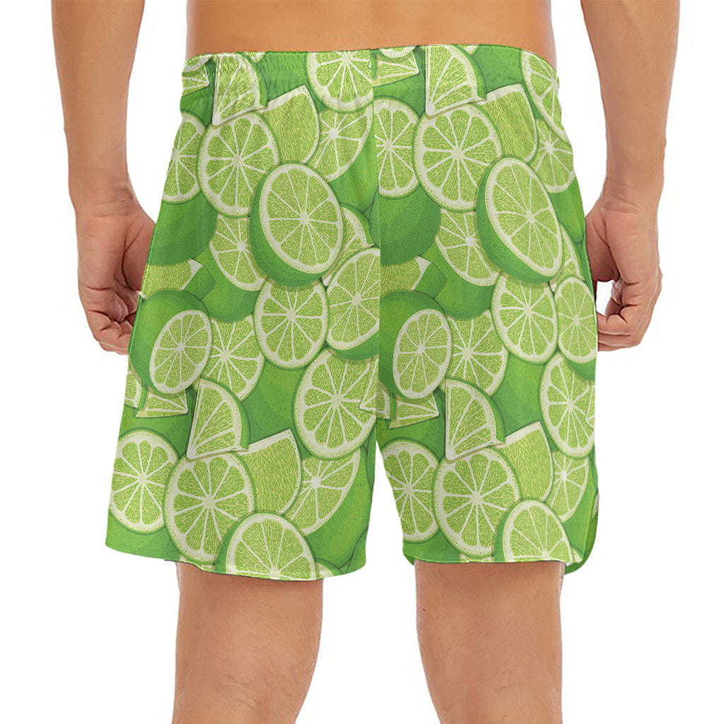 Green Lime Pattern Print Men's Split Running Shorts