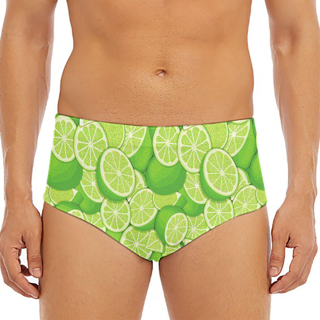 Green Lime Pattern Print Men's Triangle Swim Briefs