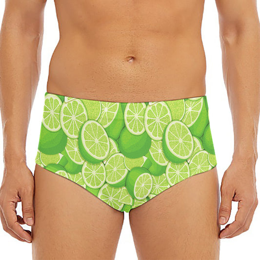 Green Lime Pattern Print Men's Triangle Swim Briefs