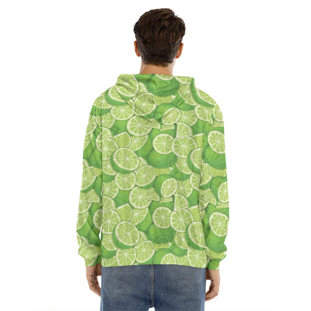 Green Lime Pattern Print Men's Velvet Pullover Hoodie