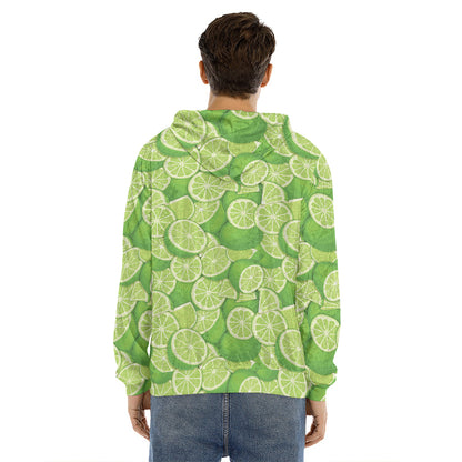 Green Lime Pattern Print Men's Velvet Pullover Hoodie