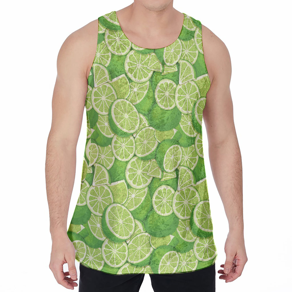 Green Lime Pattern Print Men's Velvet Tank Top