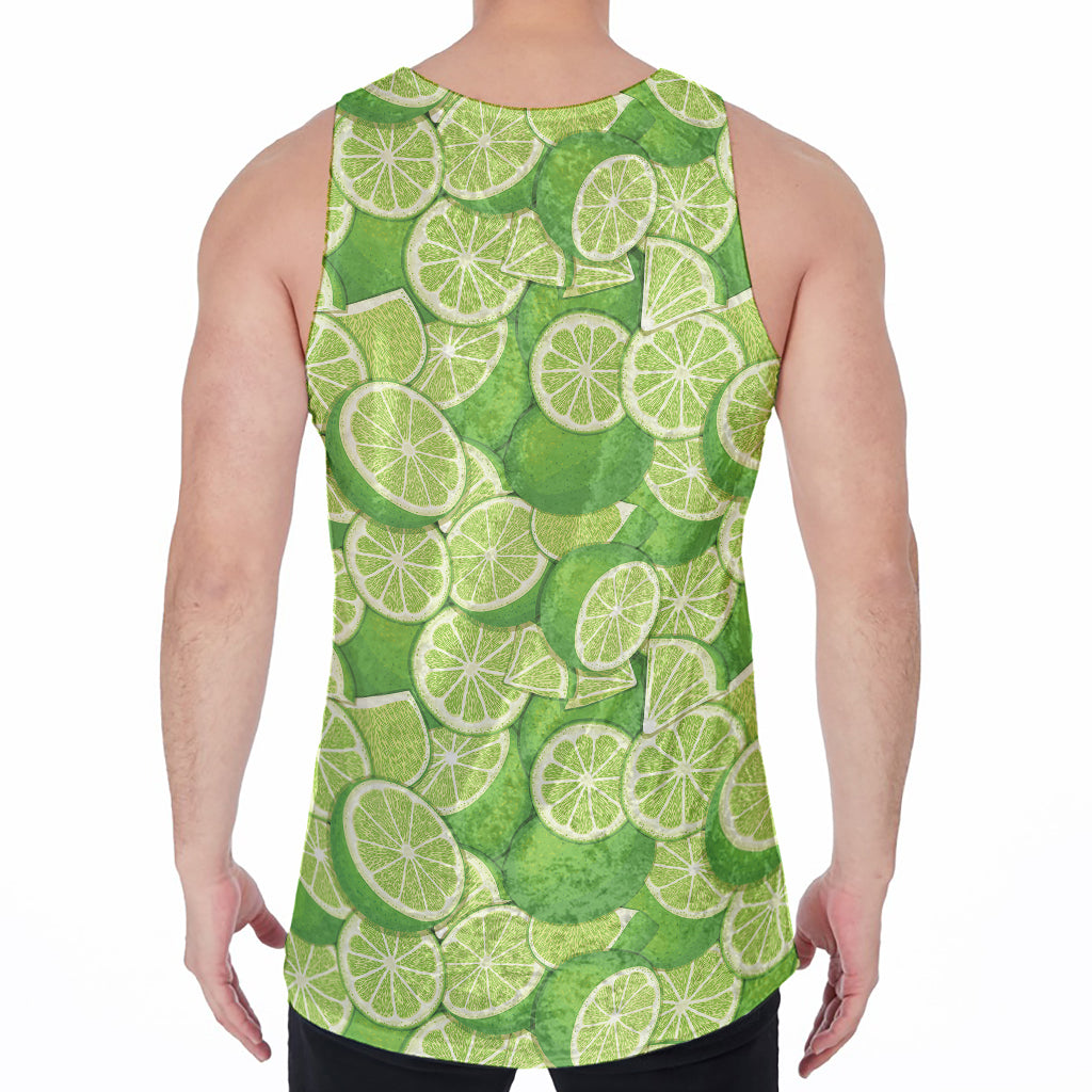 Green Lime Pattern Print Men's Velvet Tank Top
