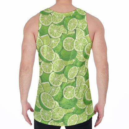 Green Lime Pattern Print Men's Velvet Tank Top