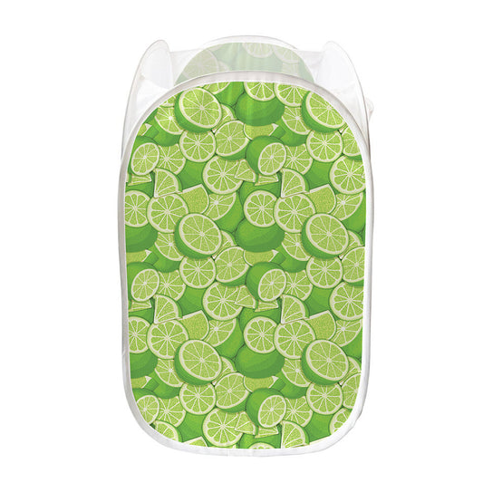 Green Lime Pattern Print Mesh Laundry Hamper