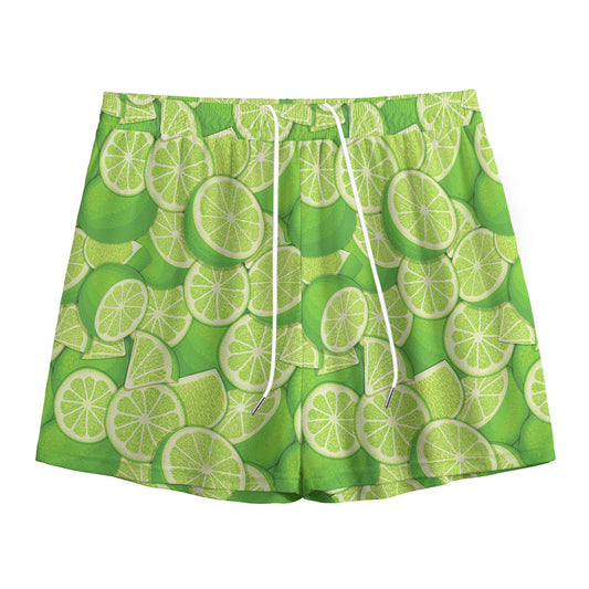 Green Lime Pattern Print Mesh Shorts