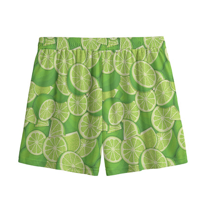 Green Lime Pattern Print Mesh Shorts