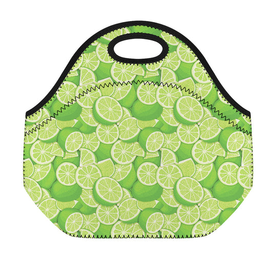 Green Lime Pattern Print Neoprene Lunch Bag