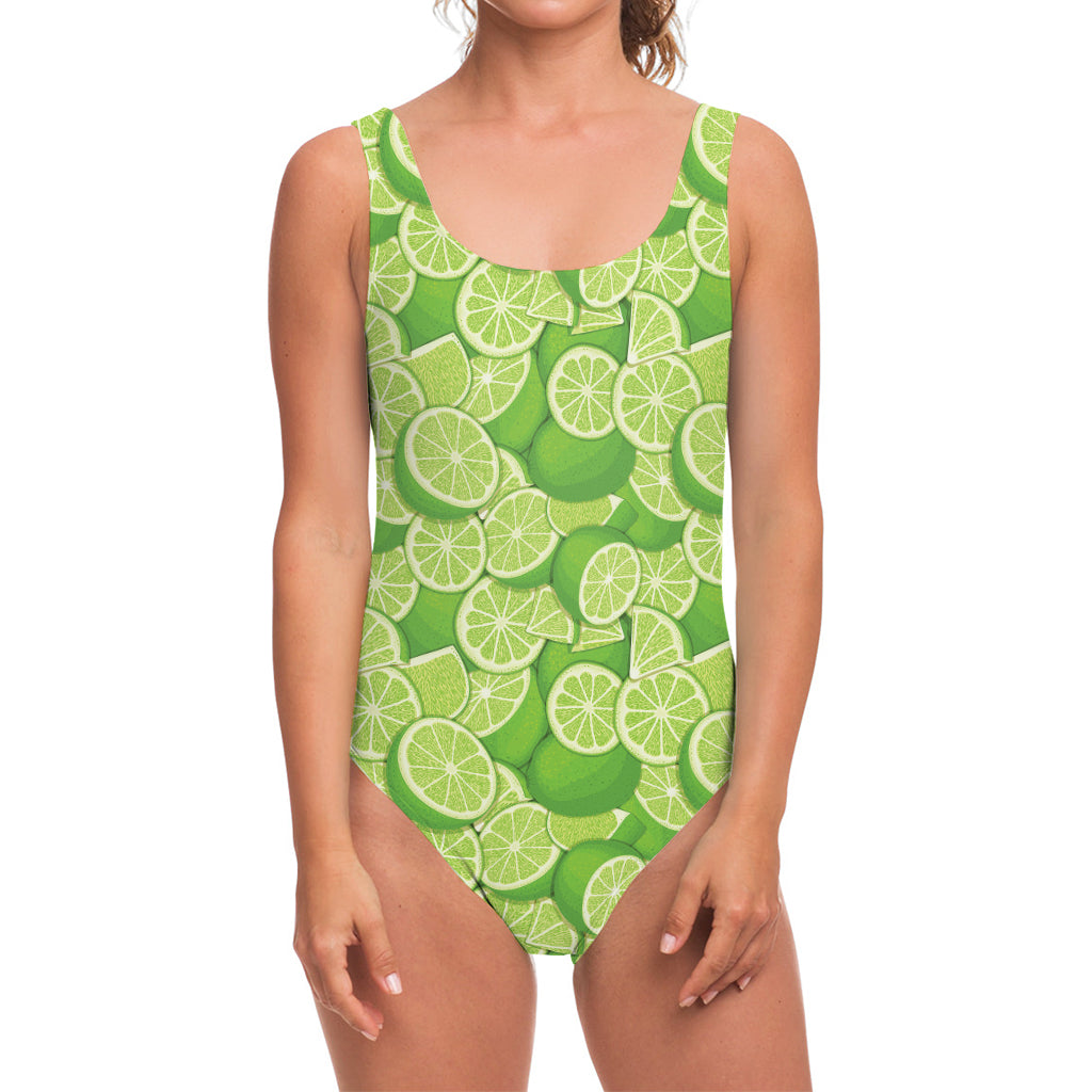 Green Lime Pattern Print One Piece Swimsuit