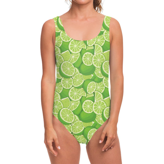 Green Lime Pattern Print One Piece Swimsuit