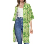 Green Lime Pattern Print Open Front Beach Cover Up