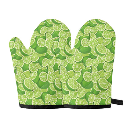 Green Lime Pattern Print Oven Mitts