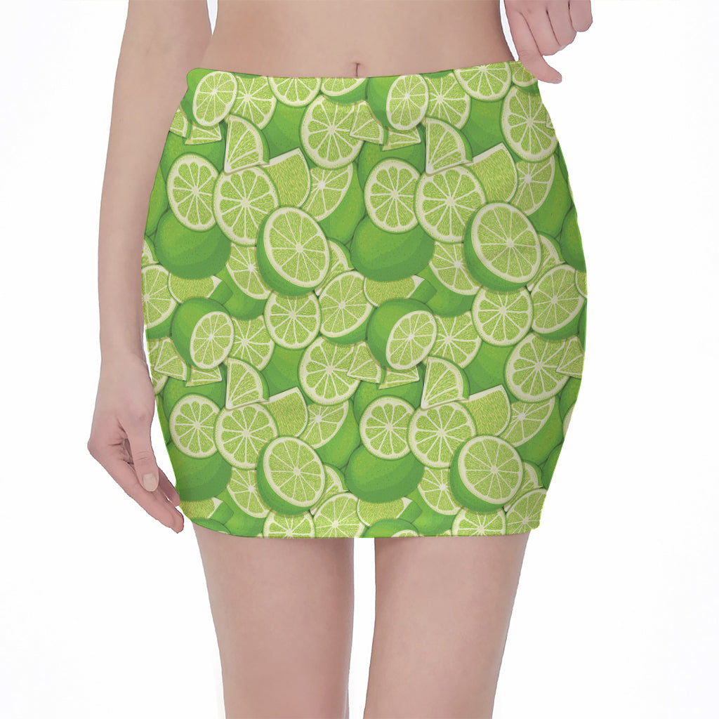 Green Lime Pattern Print Pencil Mini Skirt