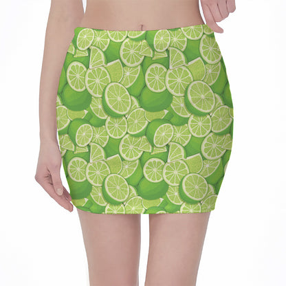 Green Lime Pattern Print Pencil Mini Skirt