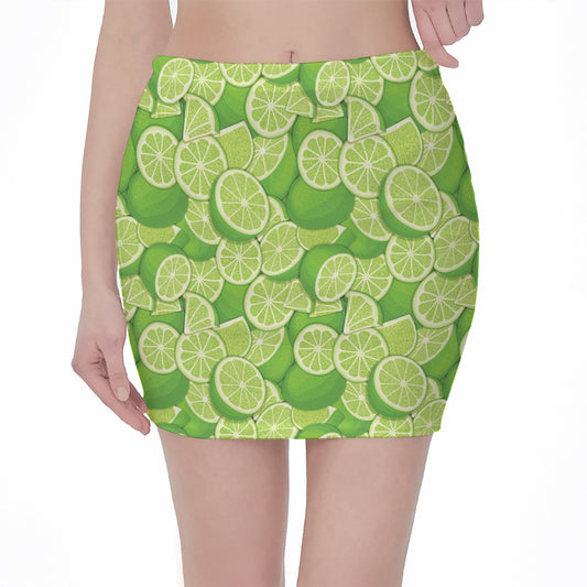 Green Lime Pattern Print Pencil Mini Skirt