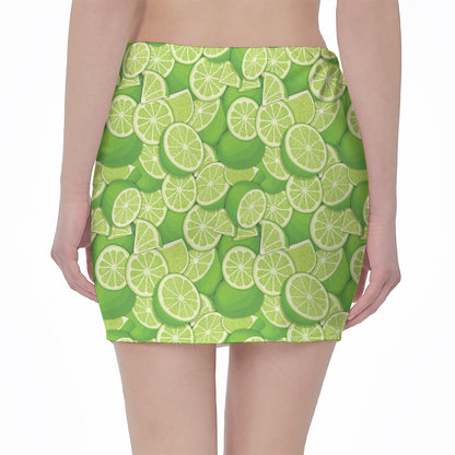 Green Lime Pattern Print Pencil Mini Skirt