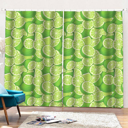 Green Lime Pattern Print Pencil Pleat Curtains