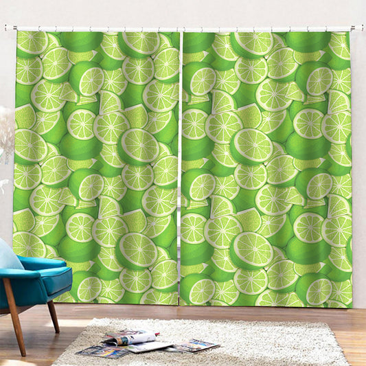 Green Lime Pattern Print Pencil Pleat Curtains