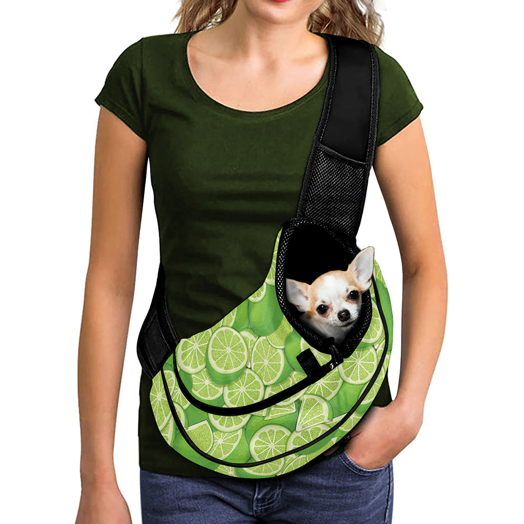 Green Lime Pattern Print Pet Sling Carrier