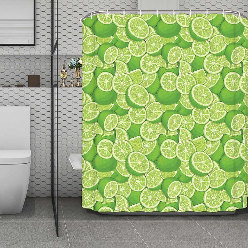 Green Lime Pattern Print Polyester Shower Curtain
